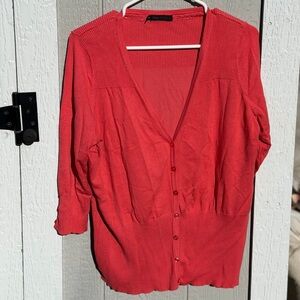 Size 1 - Women's Red Button-Front V-Neck Cardigan
